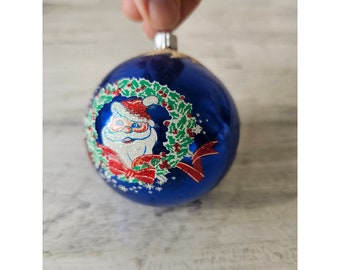 Vintage radko glänzend Brite Santa blau Kranzverzierung Glitzerkugel Weihnachtsbaum rot