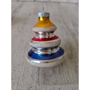 Vintage radko shiny Brite UFO topper glitter blue red yellow Mercury glass ornament Xmas tree