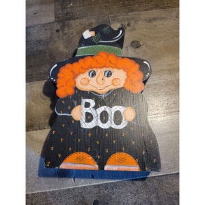 Country Folk art Halloween Witch Boo spider wooden decor