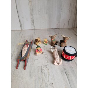 Santa sled ornament figure set angel drum teddy bear