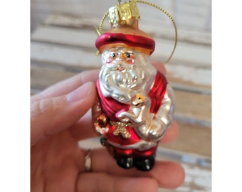 Fireman Santa dog glass ornament Xmas tree holiday home decor Vintage