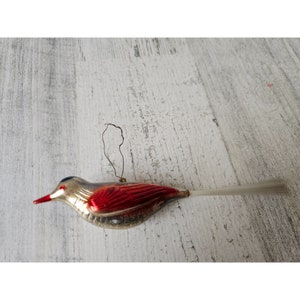 Antique bird ornament red silver Xmas tree