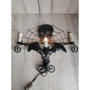 Halloween hanging light up skull web bat home decor metal