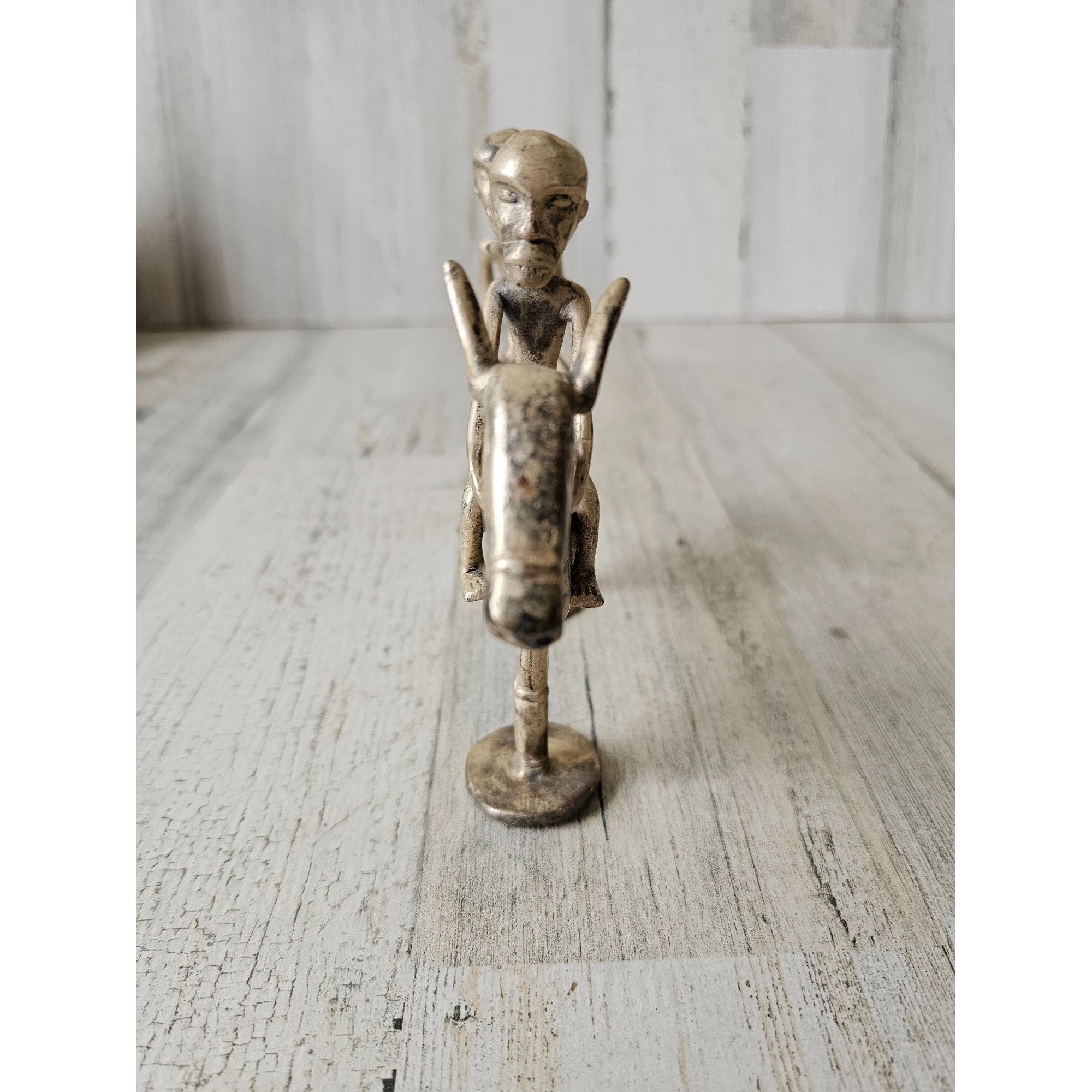 アフリカ部族金属彫刻像／アンティーク品　真鍮オブジェ アフリカ ナイジェリア ヨルバ族 真鍮像 アフリカンアート アフリカ