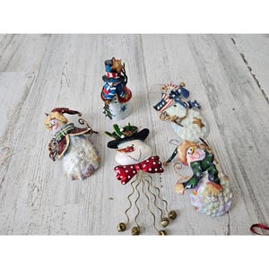 Metal snowman ornament set Fourth of July Xmas tree