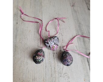 Vintage metal bird heart egg ornament Xmas set spring Easter