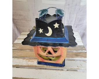 Metal pumpkin candle holder lantern light Halloween decor table tower fall