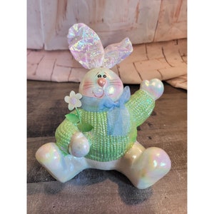 Shiny Easter Bunny flower spring decor figure