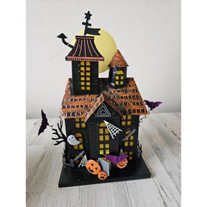 TMetal light up haunted house Halloween moon ghost decor