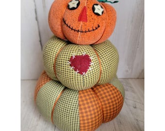 Tótem apilado acolchado con calabaza vintage para Halloween, único