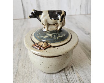 Aminalia 1996 cow ceramic container trinket lidded bowl kitchen decor pottery