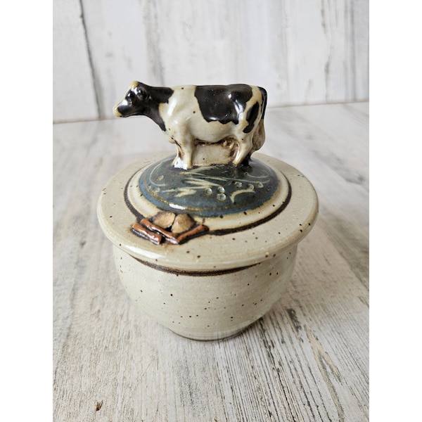 Aminalia 1996 cow ceramic container trinket lidded bowl kitchen decor pottery