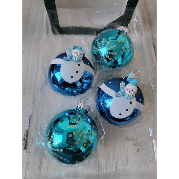 Krebs snowman blue ball glass ornament set xmas decor