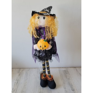 Standing witch fiber optic light up pumpkin Halloween home prop decor