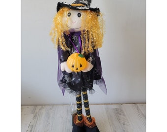 Standing witch fiber optic light up pumpkin Halloween home prop decor