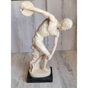 Statua vintage A santini lanciatore di dischi maschile italia 14&quot; bianca unica figura maschile decorazione