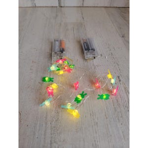 Mini conejito de Pascua con luces de cadena, decoración primaveral para el hogar