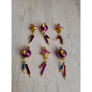 indent mini reflective star beaded pink blue glass ornament Xmas set