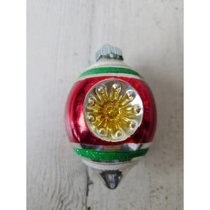 Vintage Radko glänzend Brite Teardrop Reflektor Einzug Rot Glitter gestreift Vintage Ornament Weihnachtsbaum