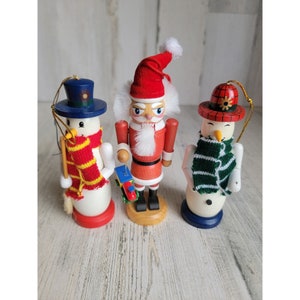 Wooden Santa snowman Nutcracker ornament set Xmas