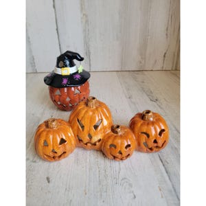 Halloween pumpkin witch stack candle tea light set home decor