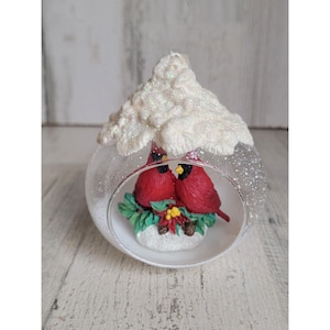 Red cardinal bird nesting family couple pear ornament Xmas