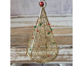 Gold beaded tree home decor ornament xmas holiday tree