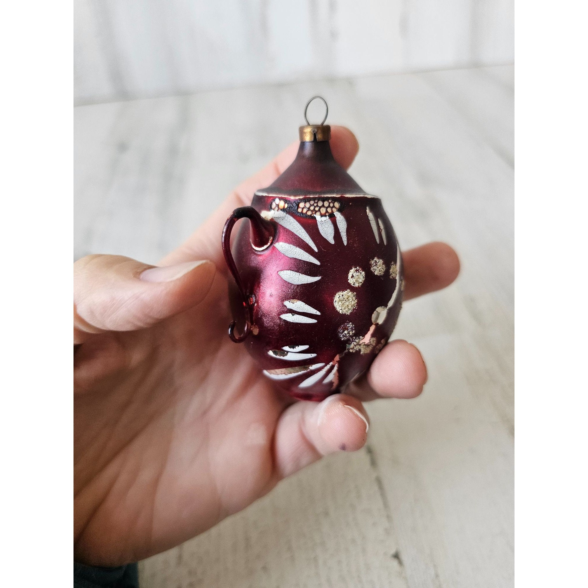 Antique Base Teacup Glass Ornament Maroon Xmas Tree - Etsy  display picture 1
