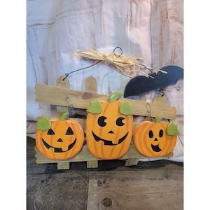 Welcome pumpkin patch Harvest Halloween wooden sign Decor bat