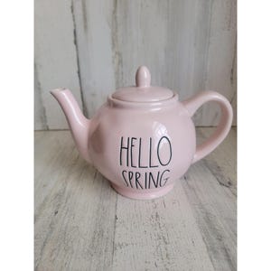 Rae dunn light pink Hello spring teapot home decor