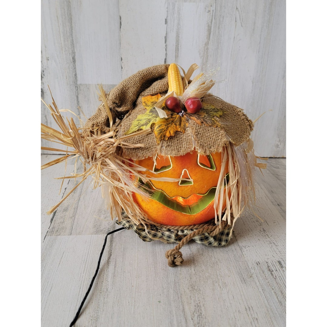 Fiber Optic Jack O'lantern Head Light up Scarecrow Home Etsy