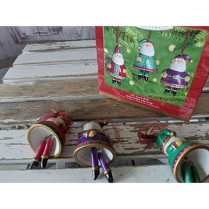 Hallmark Keepsake 2001 JOLLY SANTA BELLS Ceramic Set of 3 Xmas Holiday Ornament