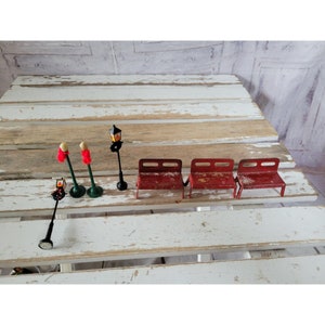 Village lamp bench set village accessory set of 7 Xmas holiday home decor