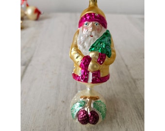 Vintage Radko bavarian Santa pinecone ball ornament drop glass Xmas tree