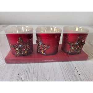 Pier 1 candle holder star Xmas beaded set tea mercury light photo glass new