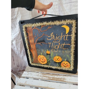 Wooden pumpkin bat Halloween hanging home decor large shabby chic glitter