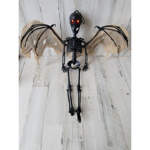 Black skeleton winged light up hanging scary Halloween prop decor