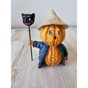 Bethany lowe pumpkin parade RARE scarecrow cat mask Halloween figurine statue decor