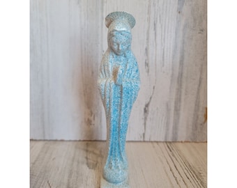 Keramik blau gesprenkelte Mutter Maria religiöse Statue