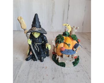 Vintage witch haunted house mini figure decor Halloween set moon