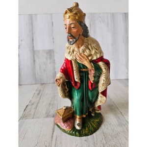 Vintage wiseman myrrh nativity fontanini? large paper mache village Xmas colorful
