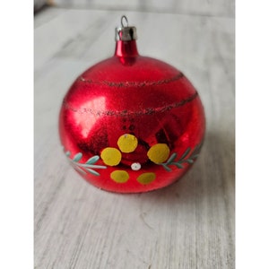 Antique Poland Glass Holly Berry glitter ball ornament Xmas tree