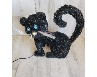 Fiber optic black cat multi-color Halloween home decor