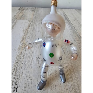 Adorno navideño vintage de Carlini con forma de astronauta y hombre del espacio, estilo italiano