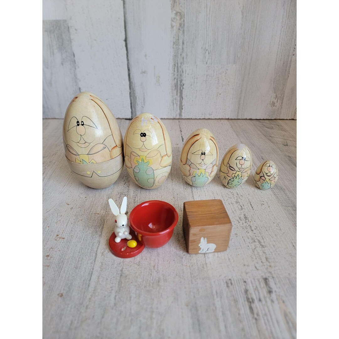 Easter Bunny Russian Stacking Egg Wooden Vintage Figure Decor - Etsy