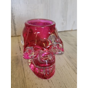 Halloween pink skull votive heavy candle holder home decor