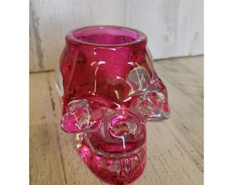 Halloween pink skull votive heavy candle holder home decor