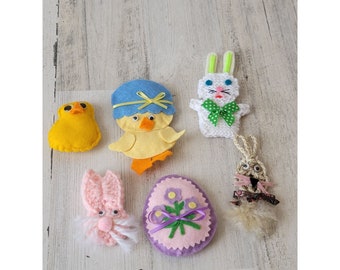Easter Bunny felt duck crochet matte fridge magnets set spring