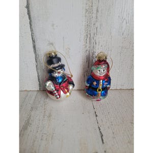 Snowman candy cane blown glass ornament Xmas set