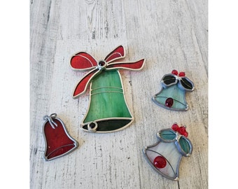 Glas-in-lood bel ornamentenset metalen kerstboom